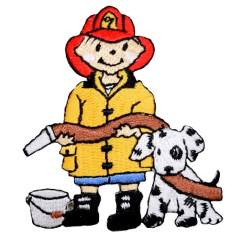Firefighter Applique Patch - Dalmatian, Dog, Fire Hose Badge 2.5" (Iron on) - Patch Parlor