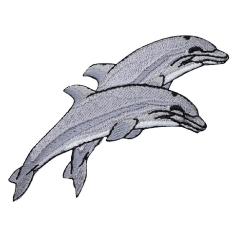 Dolphin Applique Patch - Jumping Dolphins Badge 3.75" (Iron on) - Patch Parlor