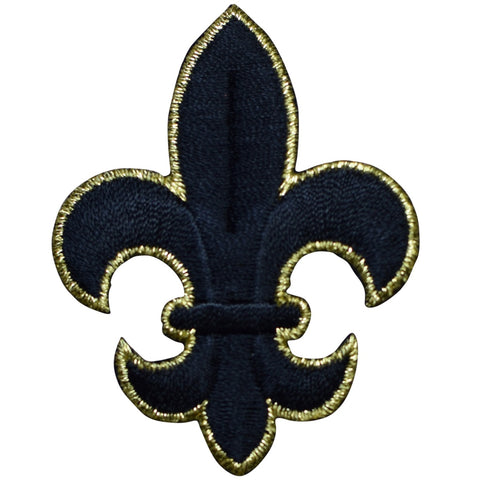 Large Fleur De Lis Applique Patch - Black & Metallic Gold Badge 2-5/8" (Iron on)