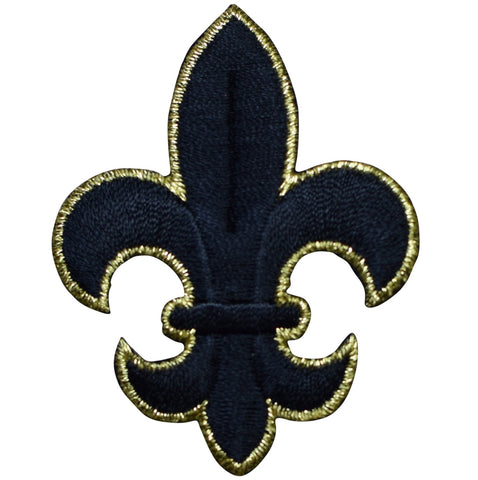Medium Fleur De Lis Applique Patch - Black & Metallic Gold Embroidered Badge 1.75" (Iron on)