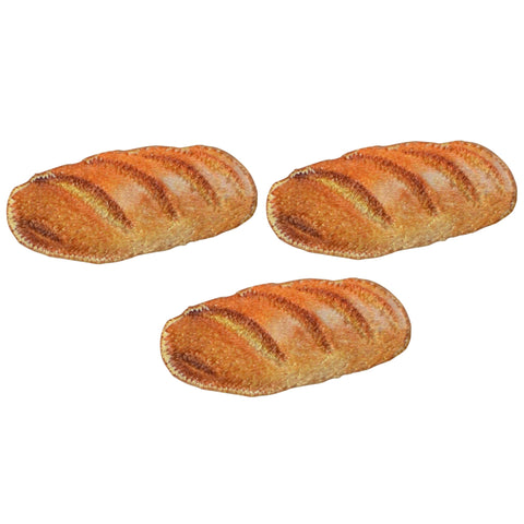 3-Pack French Bread Applique Patch - Loaf Baguette Bakery Food Embroidered Badge 1-1/8" (Iron on)