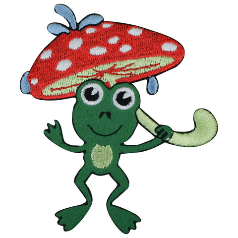 Frog with Mushroom Umbrella Applique Patch - Magic Shrooms Badge 3.25" (Iron on)