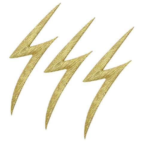 Lightning Bolt Applique Patch - Gold, Electricity 2-1/8" (3-Pack, Iron on) - Patch Parlor