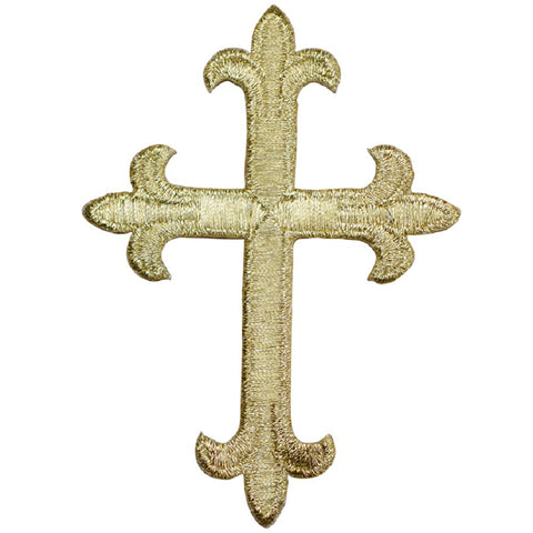 Cross Applique Patch - Metallic Gold Christian Jesus Church Badge 4" (Iron on)