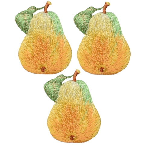 Pear Applique Patch - Food Fruit Chef Cooking Badge 1.5" (3-Pack, Iron on)