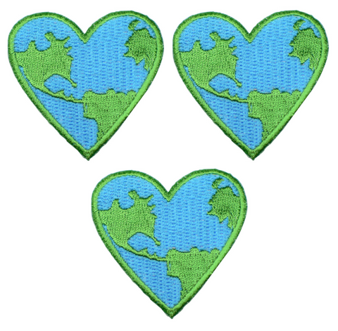 Heart Earth Applique Patch - Mother Earth, Save the Planet 2" (3-Pack, Iron on) - Patch Parlor
