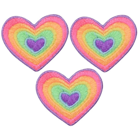 Heart Applique Patch - Rainbow, Love Badge 1.5" (3-Pack, Iron on) - Patch Parlor