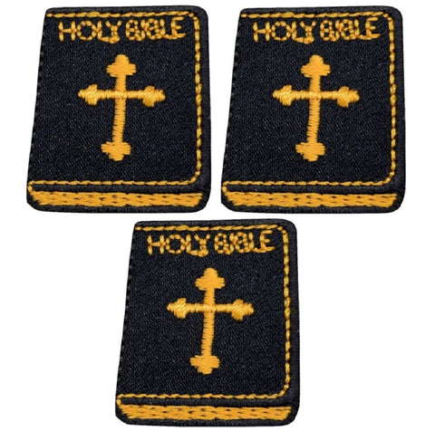 Mini Holy Bible Applique Patch - Cross, Black and Gold 1-3/8" (3-Pack, Iron on) - Patch Parlor