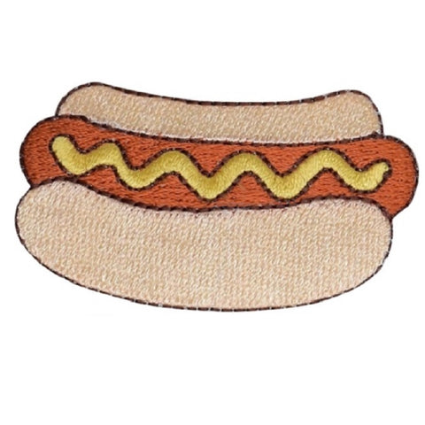 Hot Dog Applique Patch - Mustard, Wiener, Bun, Food Badge 2.5" (Iron on) - Patch Parlor
