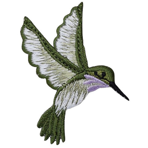 Hummingbird Applique Patch - Green, White, Lavender Bird Badge 2-3/8" (Iron on) - Patch Parlor