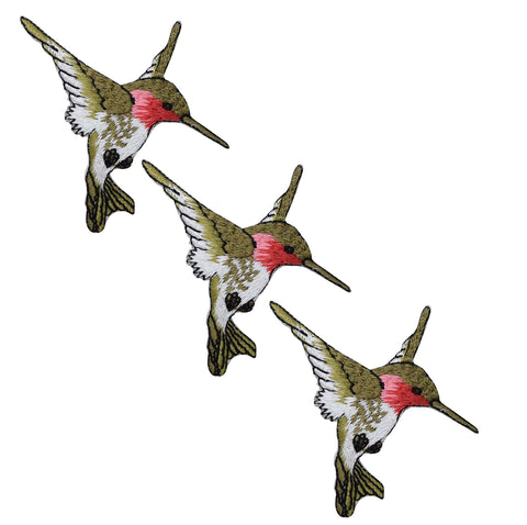 Mini Hummingbird Applique Patch - Pink/Green Bird Badge 1.25" (3-Pack, Iron on) - Patch Parlor