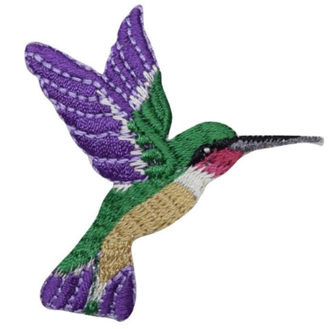 Hummingbird Applique Patch - Purple, Green, Bird Badge 2-1/8" (Iron on) - Patch Parlor