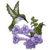 Hummingbird Applique Patch Set - Purple Flowers, Bird Badge (2-Pack, Iron on) - Patch Parlor