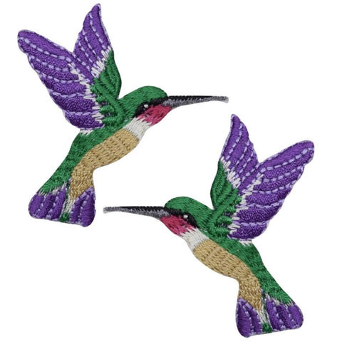 Hummingbird Applique Patch - Purple/Green Bird Badge 2-1/8" (2-Pack, Iron on) - Patch Parlor