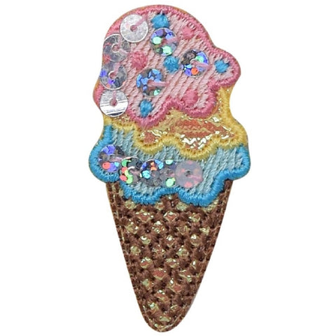 Ice Cream Applique Patch - Frozen Yogurt, Sequin Dessert 2" (Iron on) - Patch Parlor