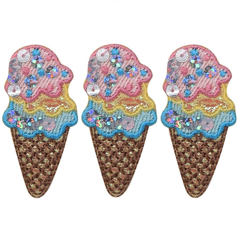 Ice Cream Applique Patch - Frozen Yogurt, Sequin Dessert 2" (3-Pack, Iron on) - Patch Parlor