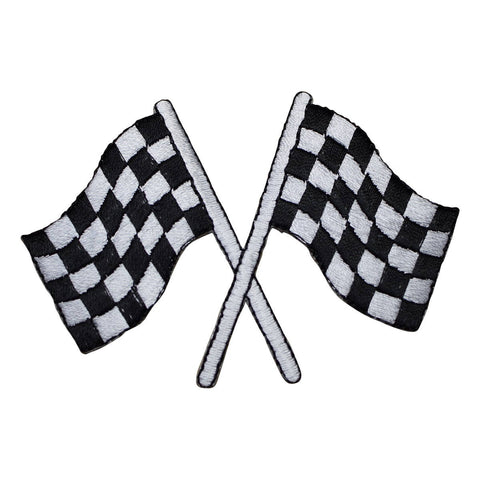 Checkered Flags Applique Patch - Race Track, Racing Badge 3-1/8" (Iron on) - Patch Parlor