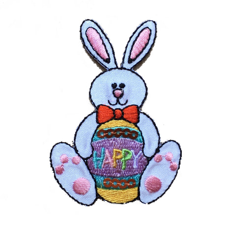 Easter Bunny Applique Patch - Rabbit, Decorated Egg 2-3/8" (Iron on) - Patch Parlor