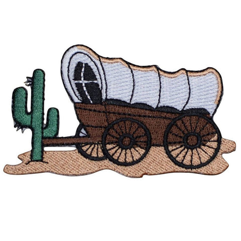 Wagon Applique Patch - Prairie Schooner, Cactus, Western Badge 3.5" (Iron on) - Patch Parlor