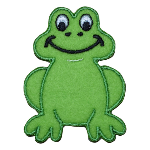 Frog Applique Patch - Smiling Green Felt Froggy Badge 2.25" (Iron on) - Patch Parlor