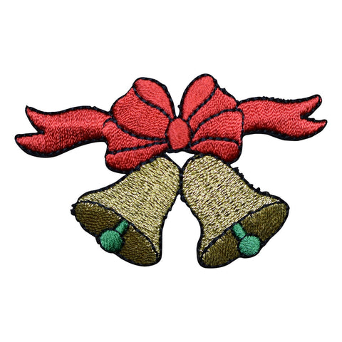 Christmas Bells Applique Patch - Red Bow, Holiday Badge 3-1/8" (Iron on) - Patch Parlor