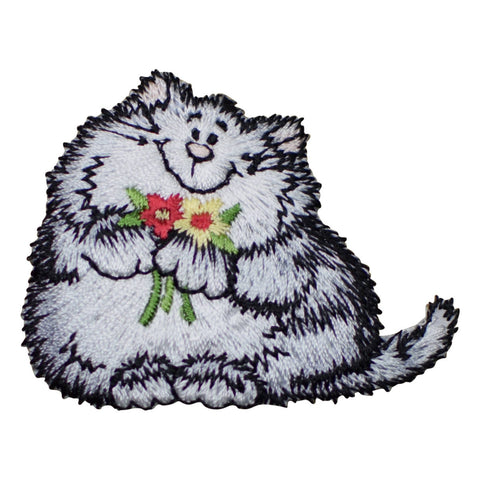 Cat Applique Patch - Flowers, Smiling Kitty 2-3/8" (Iron on) - Patch Parlor