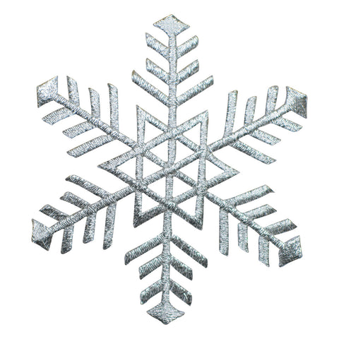 Silver Snowflake Applique Patch - Snow, Winter Badge 3.25" (Iron on) - Patch Parlor