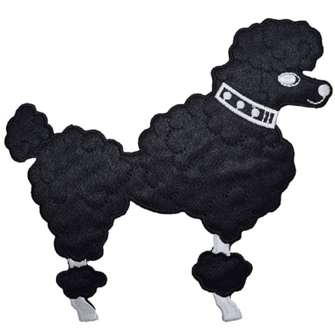 Large Poodle Applique Patch - Black Dog Facing Right, Sock Hop 6" (Iron on) - Patch Parlor