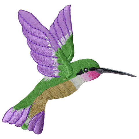 Large Hummingbird Applique Patch - Purple Pink Green Bird Badge 3.5" (Iron on)