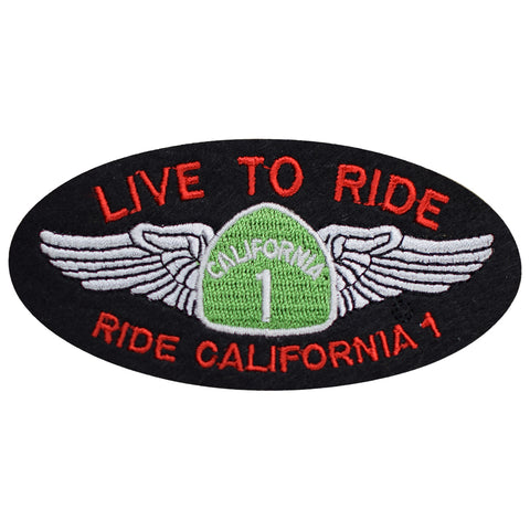 California Hwy 1 Patch - Live to Ride, Biker, Motorcycle Badge 4" (Iron on) - Patch Parlor