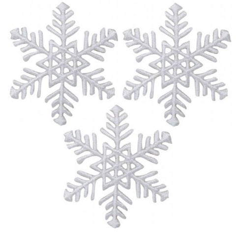 White Snowflake Applique Patch - Snow, Winter Badge 1.75" (3-Pack, Iron on) - Patch Parlor