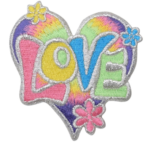 Love Applique Patch - Pastel, Heart, Daisy, Flower Badge 3-1/8" (Iron on) - Patch Parlor