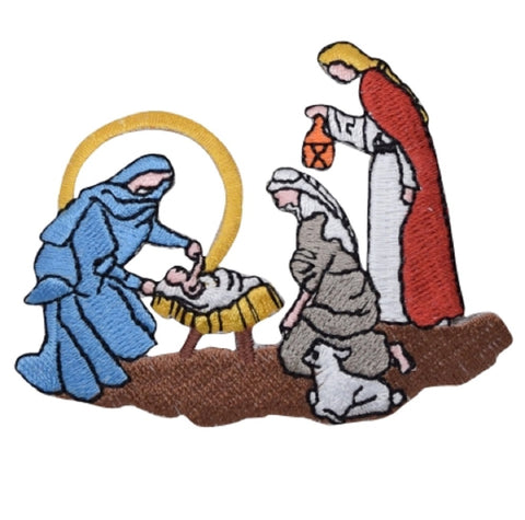 Nativity Scene Applique Patch - Christmas Baby Jesus Badge 3.25" (Iron on) - Patch Parlor