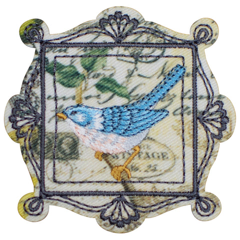 Blue Bird Applique Patch - Leaves, Animal, Nature Badge 2.25" (Iron on) - Patch Parlor