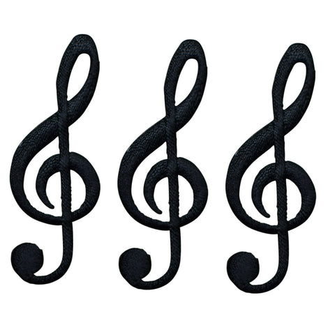 Black G Clef Musical Note Applique Patch 2-1/4" (3-Pack, Iron on) - Patch Parlor