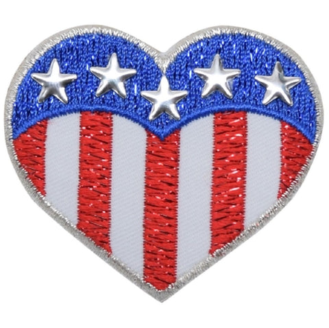 Stars and Stripes Heart Applique Patch - USA, United States 2-3/8" (Iron on) - Patch Parlor