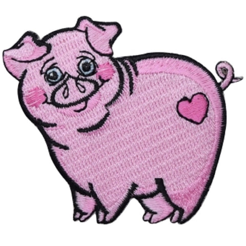 Pig Applique Patch - Pink, Heart, Love, Animal Badge 2-5/8" (Iron on) - Patch Parlor