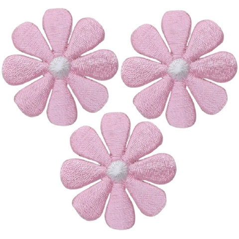 3-Pack Daisy Applique Patch - Mini Pink Flower Gardening Embroidered Badge 1" (Iron on)