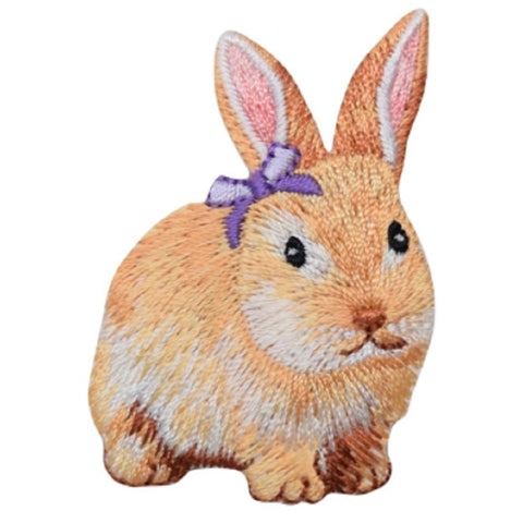 Bunny Rabbit Applique Patch - Baby Cottontail, Purple Bow 2.25" (Iron on) - Patch Parlor