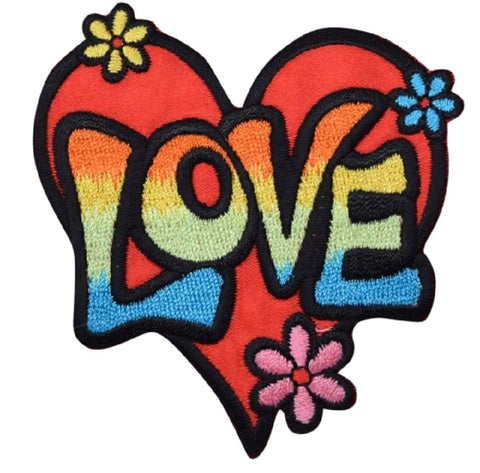 Love Applique Patch - Heart, Daisy, Flower Badge 3-1/8" (Iron on) - Patch Parlor