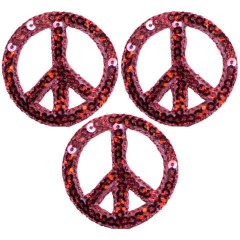 Red Peace Sign Applique Patch - Sequin World Peace Badge 1.5" (3-Pack, Iron on)