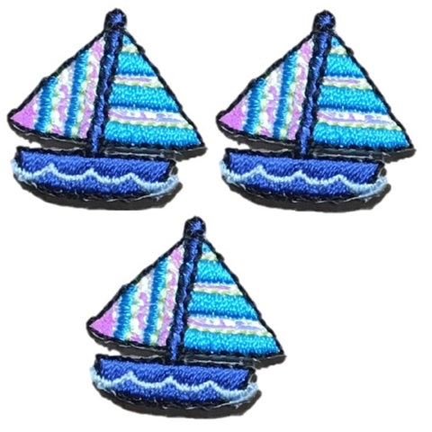 Mini Sailboat Applique Patch - Sailing Nautical Badge 7/8" (3-Pack, Iron on) - Patch Parlor