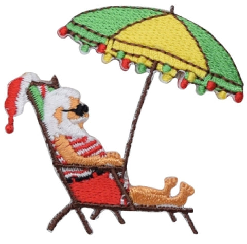 Santa Claus Applique Patch - Beach Umbrella Christmas Badge 2.25" (Iron on) - Patch Parlor