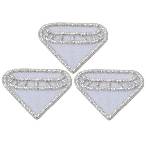 Diamond Applique Patch - Metallic Silver Thread Jewel Badge 1" (Clearance, 3-Pack, Iron on)
