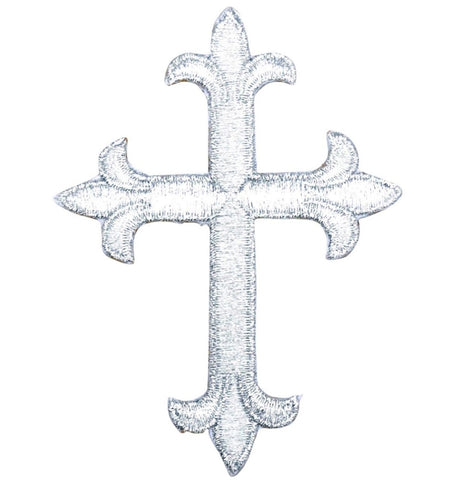 Cross Applique Patch - Silver, Christian, Jesus Badge 4" (Iron on) - Patch Parlor
