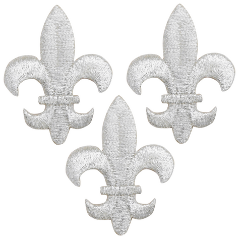 Fleur De Lis Applique Patch - Silver, Cross, Saints 1.75" (3-Pack, Iron on) - Patch Parlor