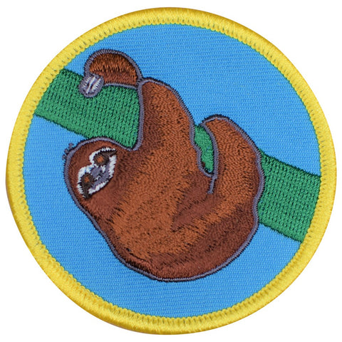 Sloth Patch - Sloth Hanging on a Branch Animal Zookeeper Badge 3" (Iron or Sew On)