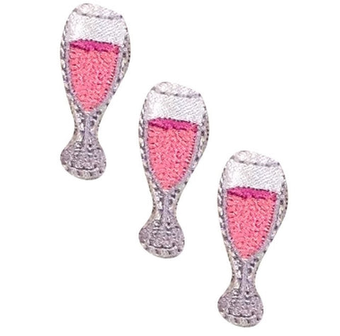 Mini Champagne Applique Patch - Sparkling Wine, Rosé, Brut 1" (3-Pack, Iron on) - Patch Parlor