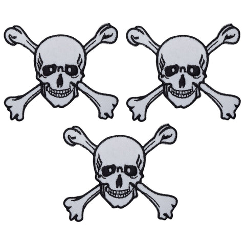 Skull and Crossbones Applique Patch - Human Skeleton 1.5" (3-Pack, Iron on) - Patch Parlor