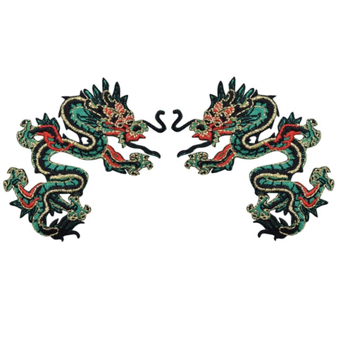 Green Dragon Applique Patch Set - Power, Strength, Good Luck Badge 3" (2-Pack, Iron on) - Patch Parlor